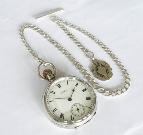 fig 1. Antique Waltham Traveler pocket watch and chain