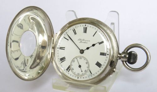 fig 1. Antique silver half hunter pocket watch, J W Benson