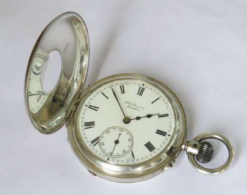 fig 2. Antique silver half hunter pocket watch, J W Benson
