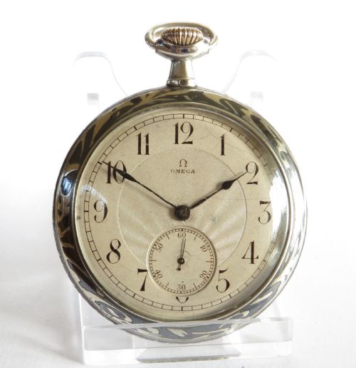 fig 1. Antique niello cased Omega pocket watch