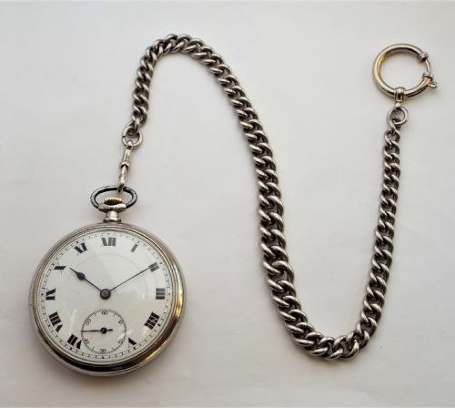 fig 2. Antique 1920s Doxa pocket watch & chain.