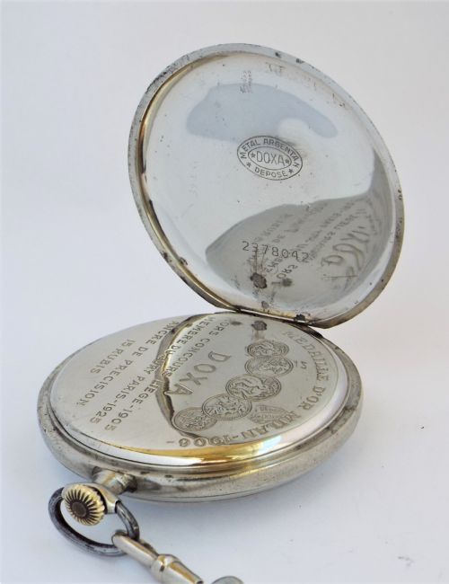fig 3. Antique 1920s Doxa pocket watch & chain.