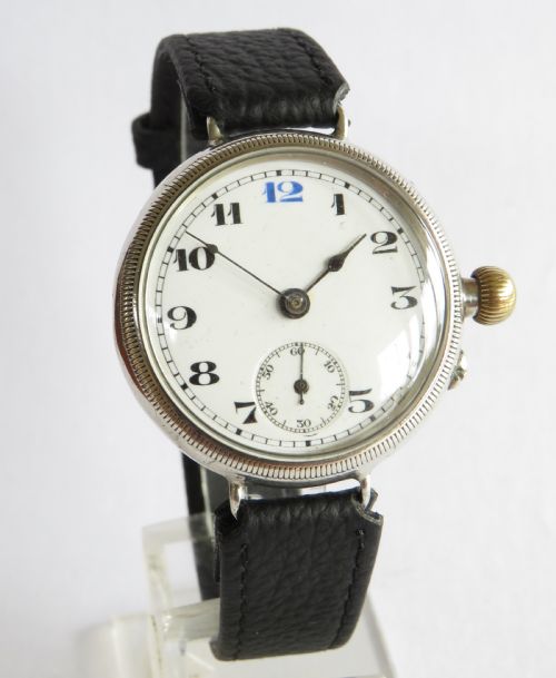 fig 1. Gents WW1 antique silver trench watch, Borgel case