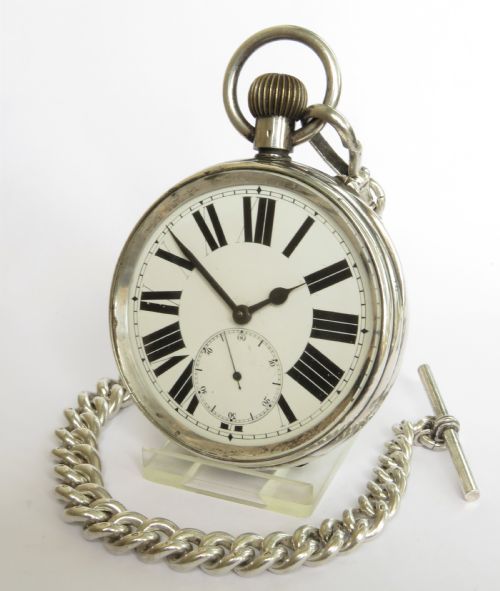 Antique Silver Goliath Stauffer Pocket Watch and Chain