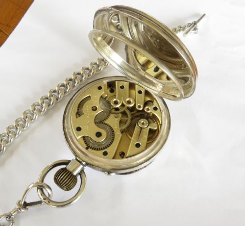 fig 2. Antique silver goliath Stauffer pocket watch and chain