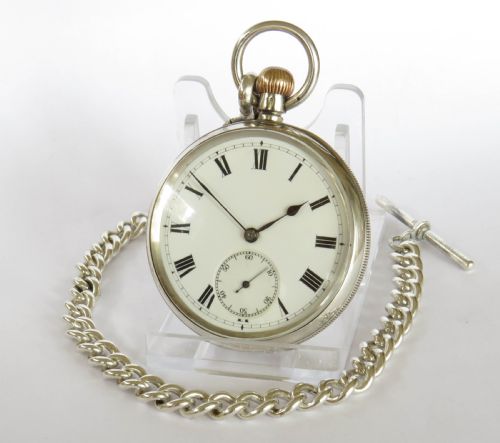 Antique Silver Longines Pocket Watch Retailed by J W Benson, and Chain