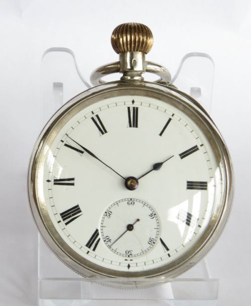 fig 1. Antique silver Longines pocket watch retailed by J W Benson, 1909