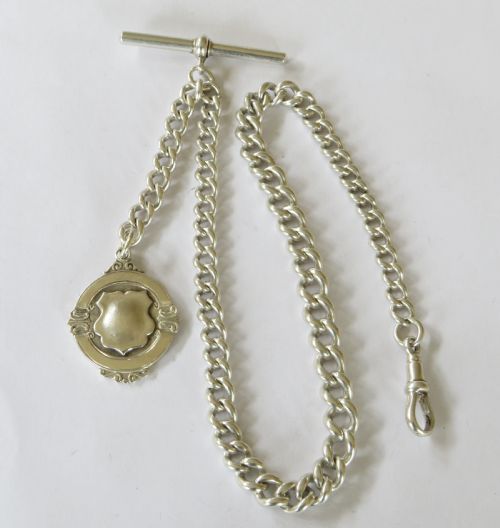 Antique Silver Watch Chain and Fob