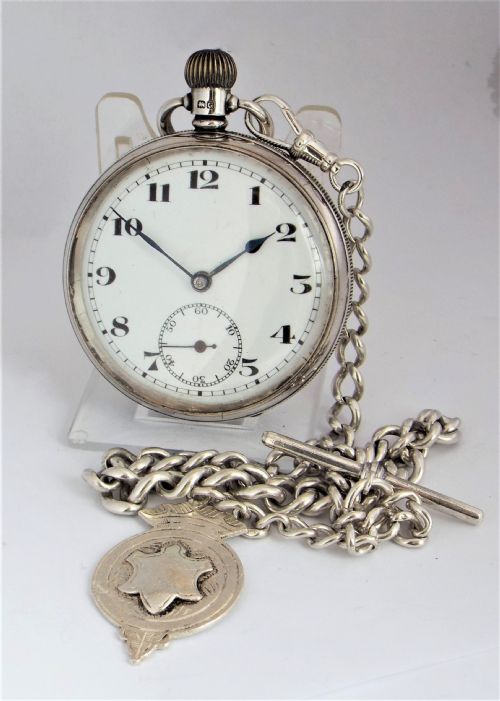 1931 Silver Pocket Watch with Chain.