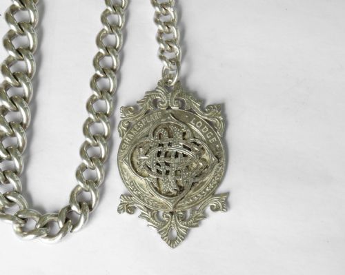 fig 1. Antique silver watch chain and Masonic fob