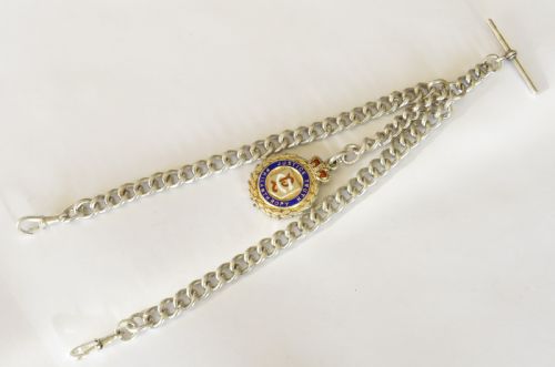 Antique Silver Double Albert with Heavy Raob Fob
