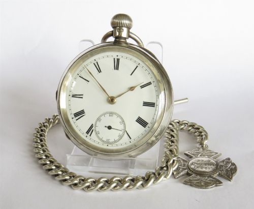 Antique Silver Waltham Sterling Pocket Watch & Chain