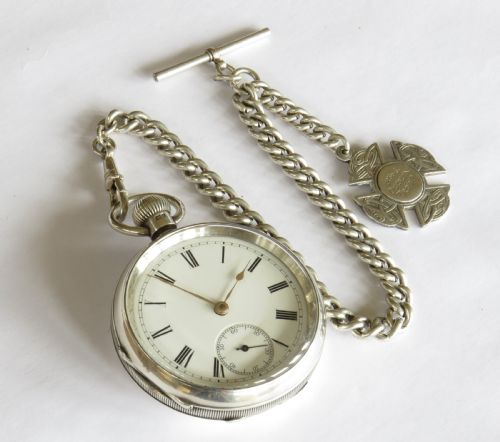 fig 1. Antique silver Waltham Sterling pocket watch & chain