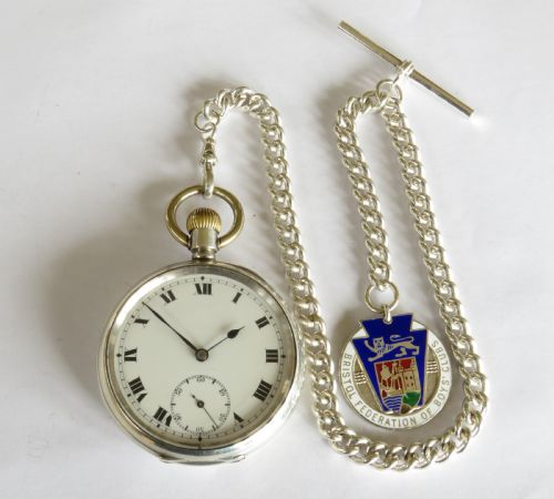fig 1. Antique silver Record pocket watch and chain