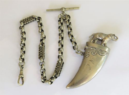 Antique Elephant Vesta Case and Chain