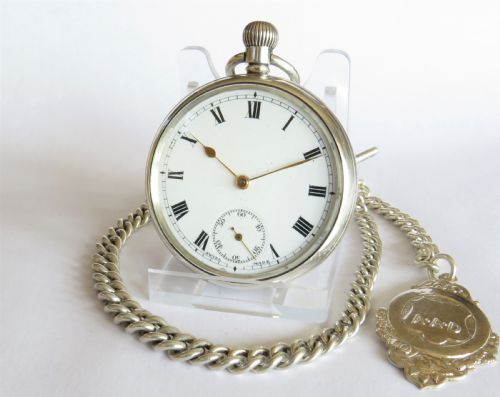 Antique Swiss Silver Pocket Watch and Chain