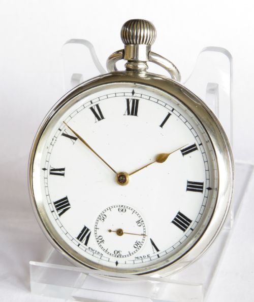 fig 1. Antique Swiss silver pocket watch and chain