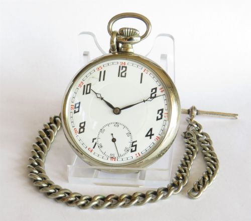 1920s Nickel Pocket Watch and Chain