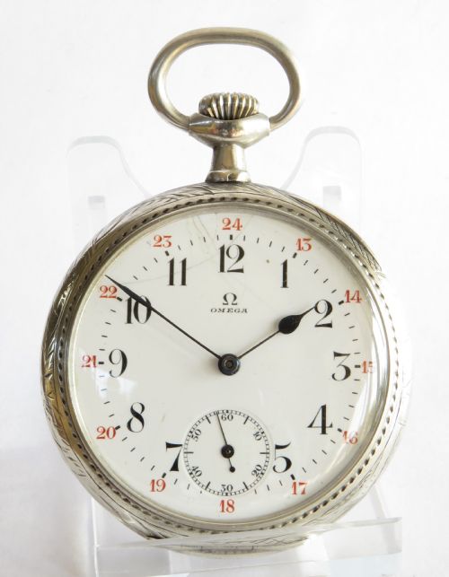 fig 1. Antique silver Omega pocket watch, c1914