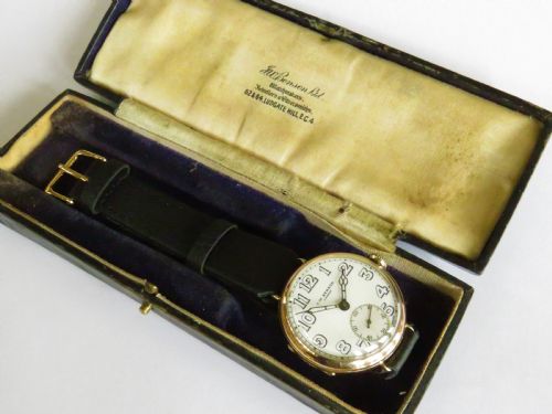 Gents Antique Ww1 9ct Gold Wrist Watch, J W Benson