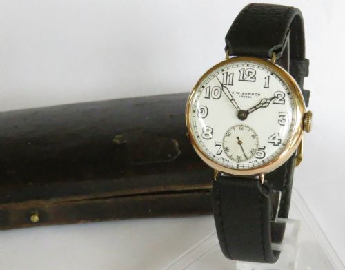 fig 1. Gents antique WW1 9ct gold wrist watch, J W Benson
