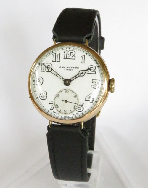 fig 2. Gents antique WW1 9ct gold wrist watch, J W Benson