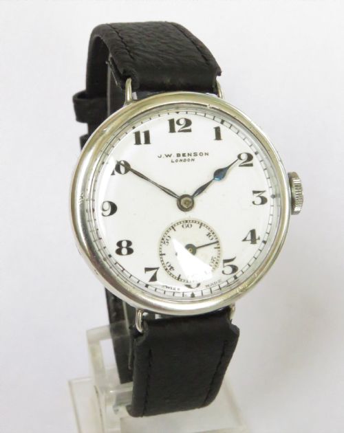 fig 1. Gents 1934 silver wrist watch, J W Benson