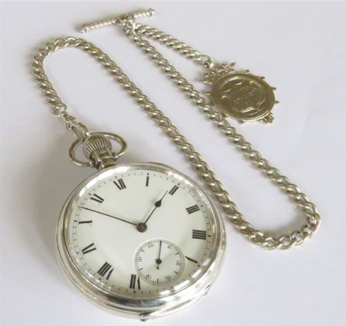 fig 1. Antique Waltham Traveler pocket watch and chain