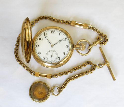 fig 1. Antique full hunter pocket watch and chain