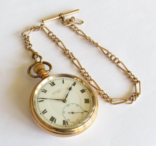 fig 1. 1930s Swiss Thommen pocket watch and chain