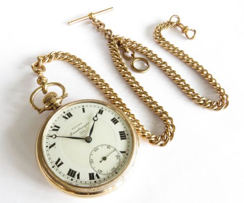 fig 1. Antique Record Dreadnought pocket watch and chain