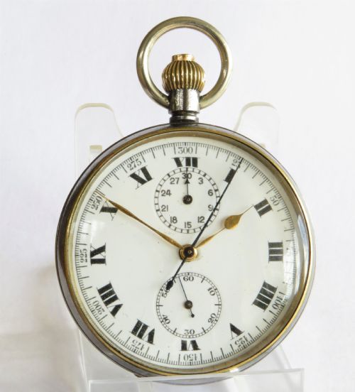 fig 1. 1960s gun metal pocket watch chronograph for the GPO