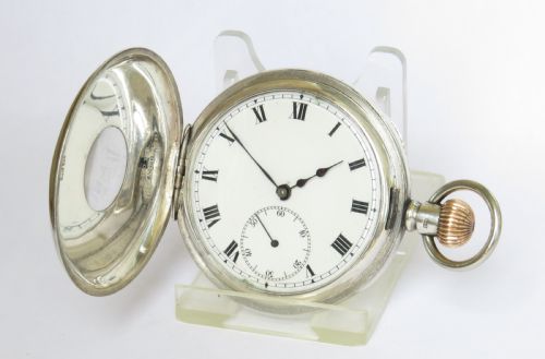 fig 1. Antique silver half hunter pocket watch, HMS Impregnable
