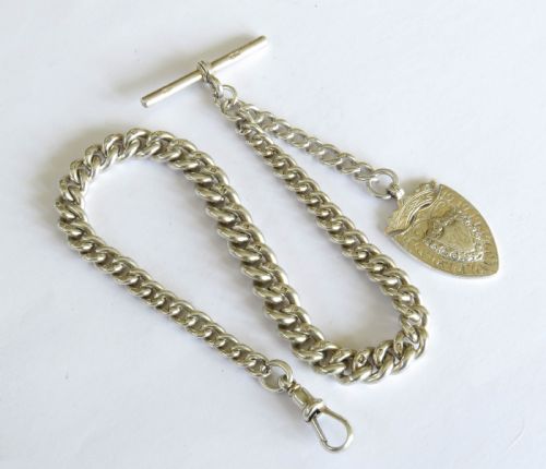 Antique 1890s Silver Watch Chain and Fob