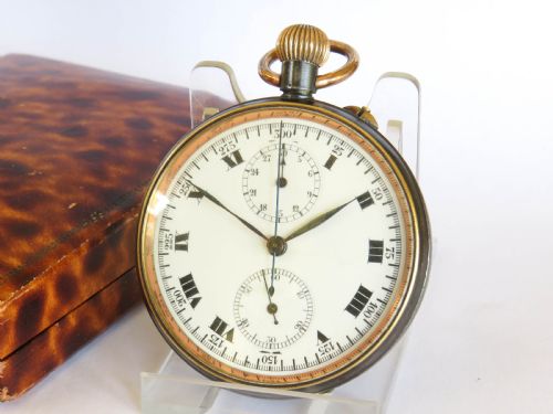 Antique Heuer Gun Metal Chronograph Pocket Watch