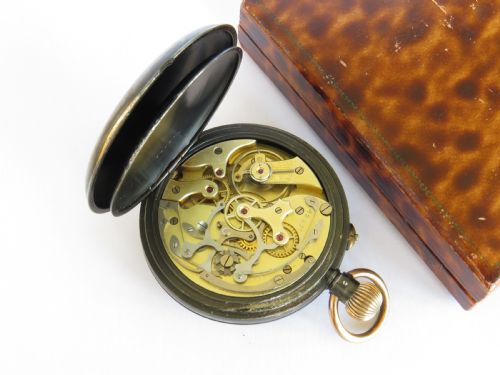 fig 2. Antique Heuer gun metal chronograph pocket watch