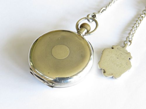 fig 2. Antique silver pocket watch, chain & football fob