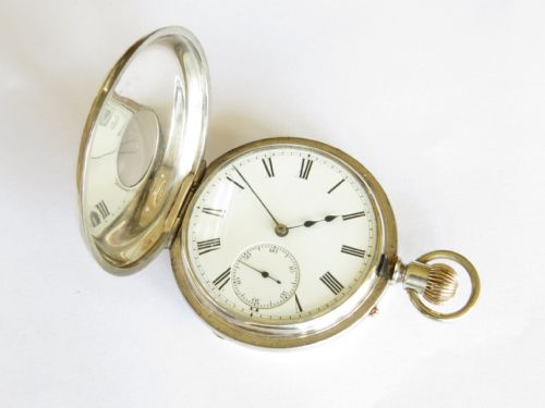 fig 1. Antique silver half hunter pocket watch, 1881