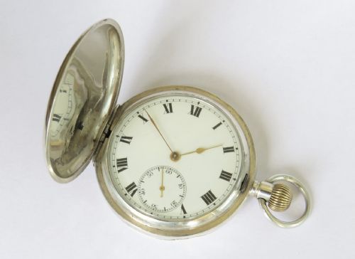 fig 1. Antique silver full hunter pocket watch, 1918