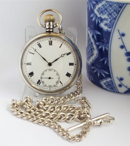 1930 Silver Buren Pocket Watch and Chain.