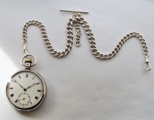 fig 2. 1930 silver Buren pocket watch and chain.