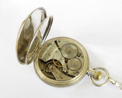 fig 2. Antique silver Waltham pocket watch and chain