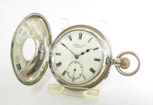 fig 1. Antique silver half hunter J W Benson pocket watch
