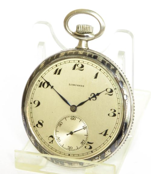 Antique Longines Silver Nielloware Pocket Watch
