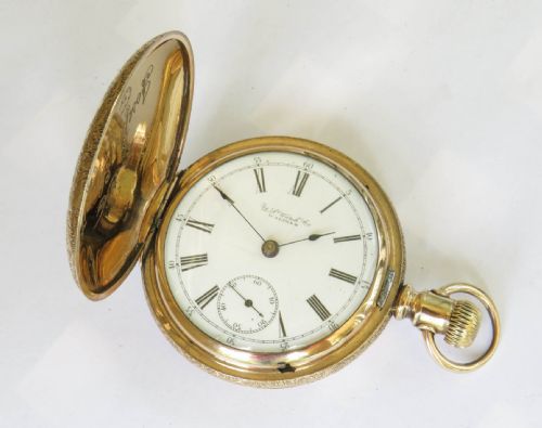 fig 1. Antique full hunter pocket watch, US Watch Co