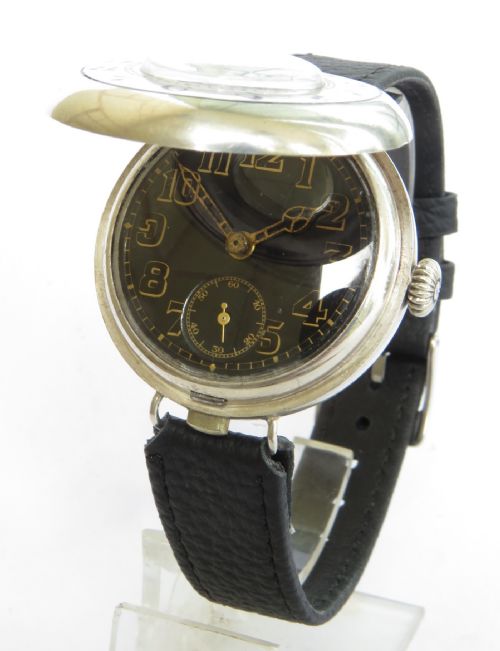 fig 1. Gents 1918 antique silver half hunter trench watch