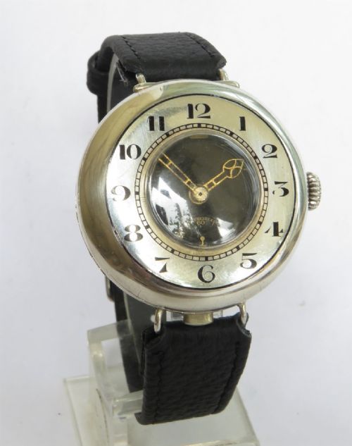 fig 2. Gents 1918 antique silver half hunter trench watch