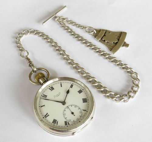 fig 1. Antique silver Limit pocket watch, chain & bell fob