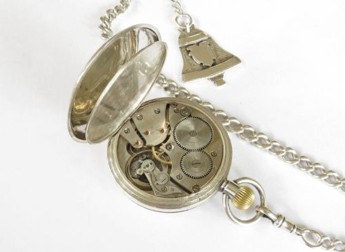 fig 2. Antique silver Limit pocket watch, chain & bell fob