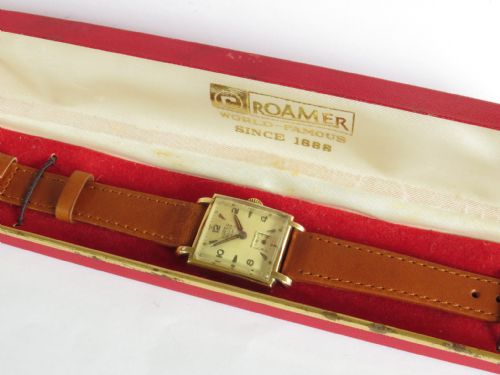 fig 1. Gents 9ct gold Roamer Premier wrist watch, 1953